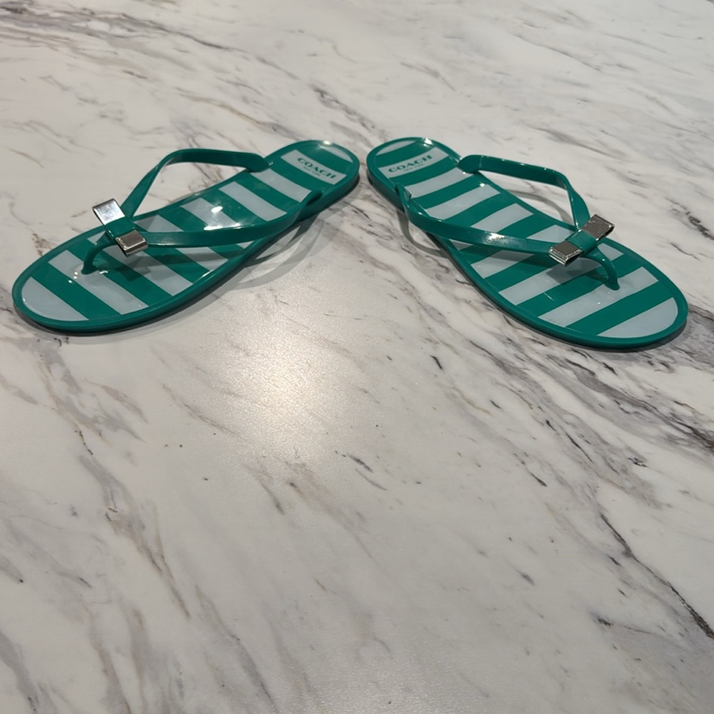 Coach Women’s Striped London Flip Flop With Bow Size 8B‎ - Picture 3 of 9